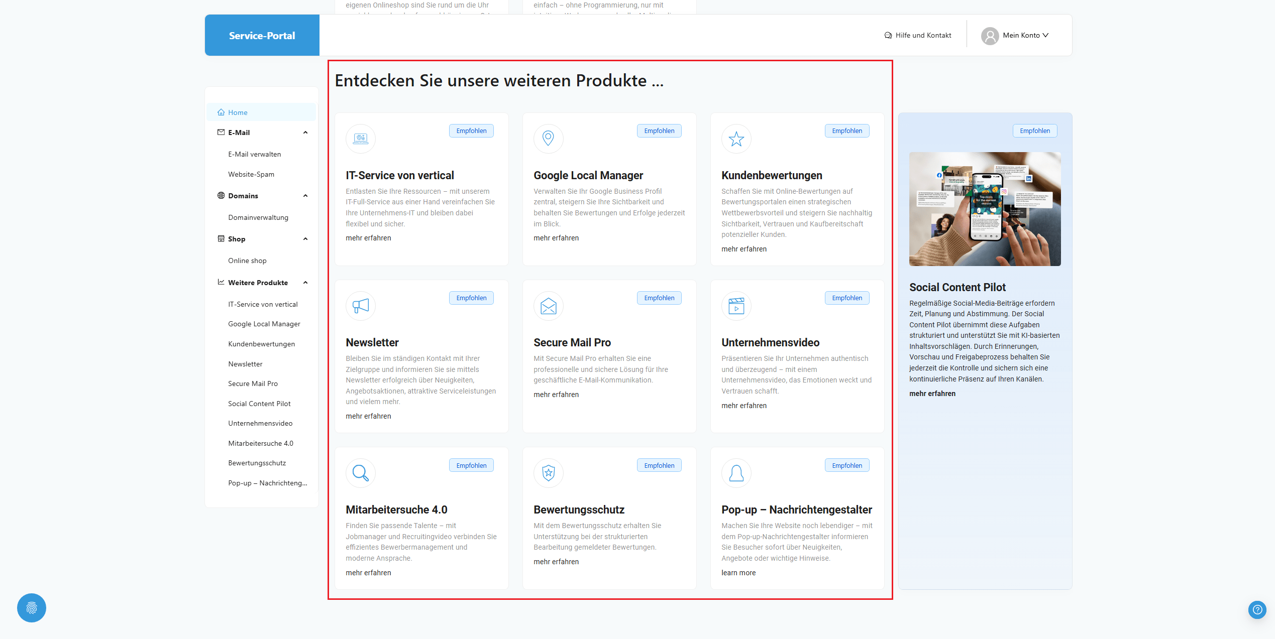 Service-Portal Erweiterungen